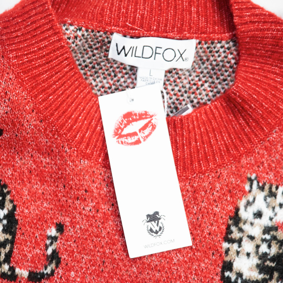 NWT red cat Wildfox knit cropped sweater - Picture 6 of 6